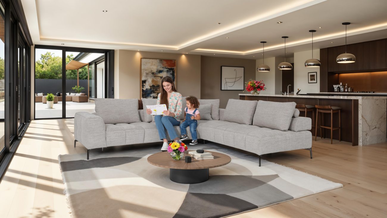 Mujer y niñov viendo qué es una sala modular