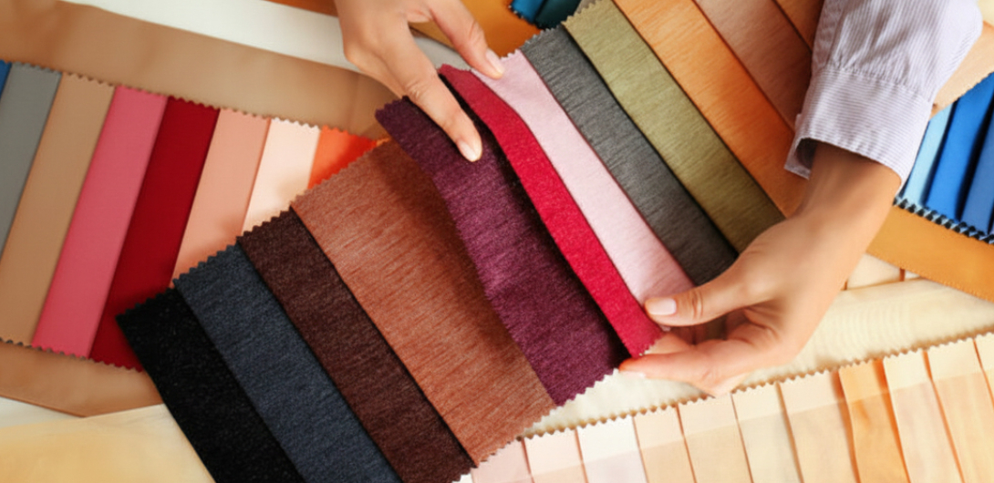 Primera vista de una persona checando los tipos de tela para sillones